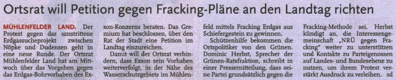 Ortsrat will Petition gegen Fracking-Pläne an den Landtag