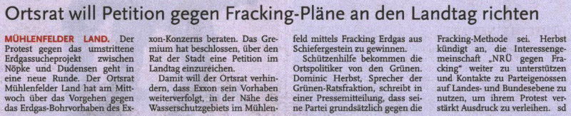 Ortsrat will Petition gegen Fracking-Plne an den Landtag