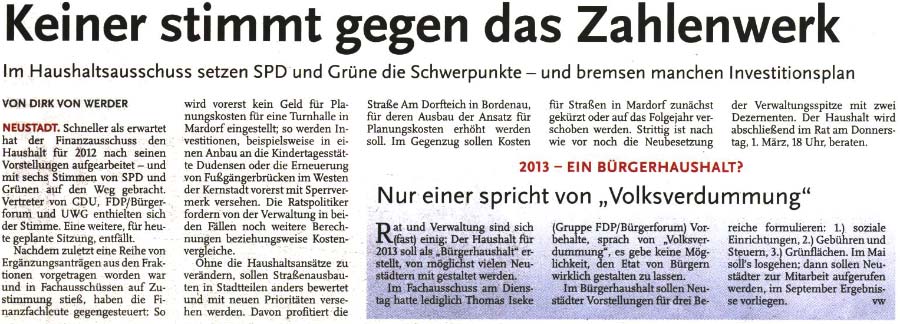 Keiner stimmt gegen das Zahlenwerk