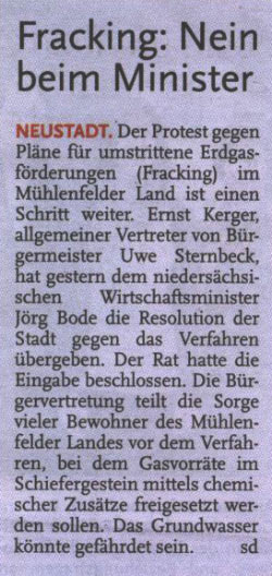 Fracking: Nein beim Minister (Text)