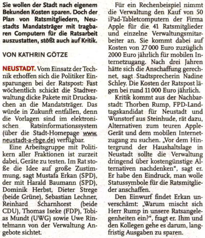 Debatte um Computer fr Ratsmitglieder