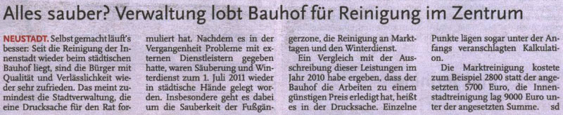 Alles sauber? Verwaltung lobt Bauhof fr Reinigung im Zentrum