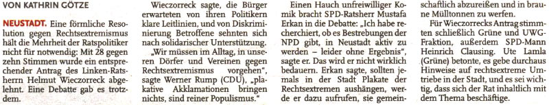 Keine Resolution gegen Rechts (Text)