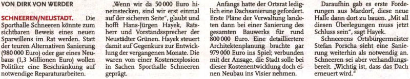 Schmalkost fr die Sportanlage Schneeren (Text)