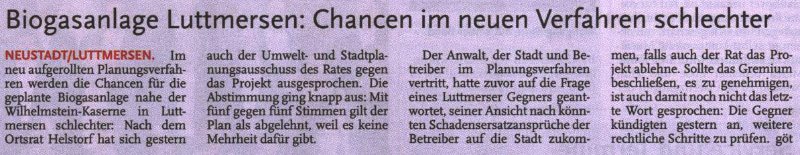 Biogasanlage Luttmersen: Chancen im neuen Verfahren schlechter (Tex)