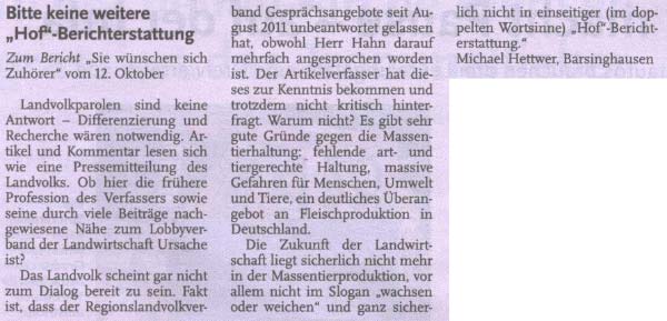 Bitte keine weitere "Hof"-Berichterstattung
