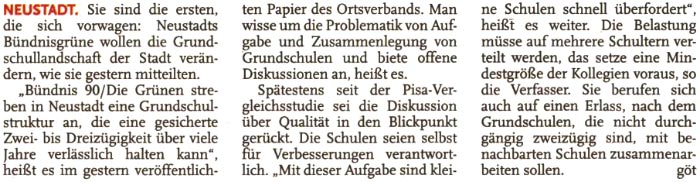 Grne: Kleine Grundschulen sollen zusammenarbeiten