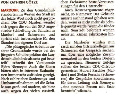 Schuldebatte: CDU Mardorf streckt Fhler aus (Text)