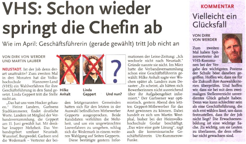  VHS: Schon wieder springt die Chefin ab (Text und Bild)