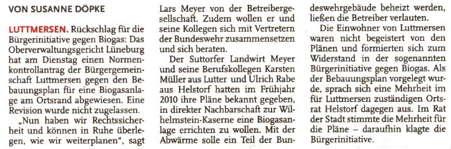 Klage gegen Biogasanlage in Luttmersen ist abgewiesen (Text)