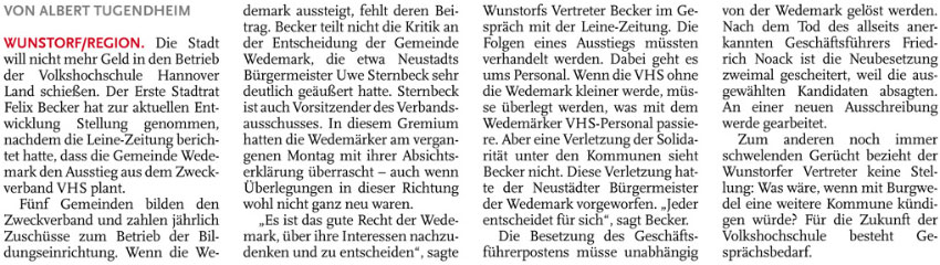 Becker: Nicht mehr Geld fr VHS (Text)