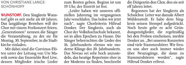 Chor der Volkshochschule ist in allen Epochen zu Hause (Text)