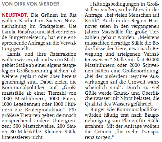 Grne fordern Transparenz im Nutztierstall (Text)