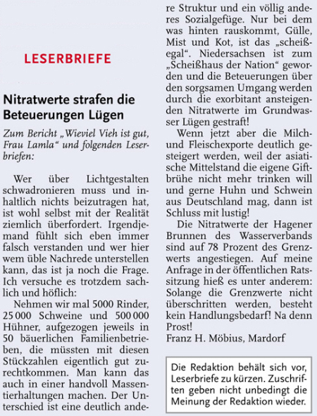 Nitratwerte strafen die Beteuerungen Lgen (Text)