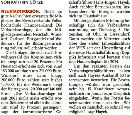 Die VHS will ihre Umlage erhhen (Text)