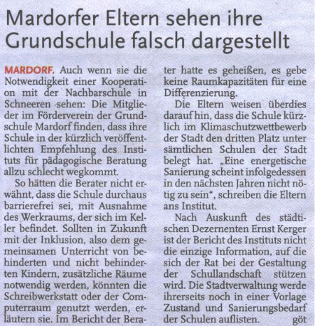 Mardorfer Eltern sehen ihre Grundschule falsch dargestellt  (Text)