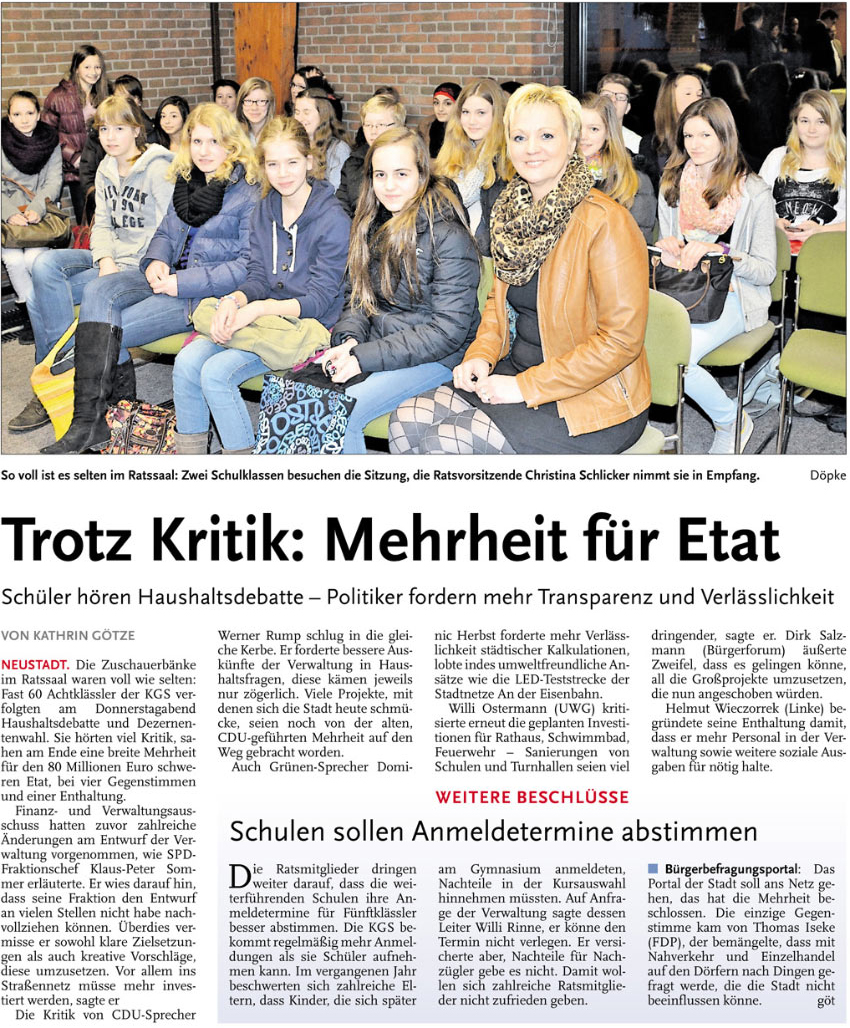 Trotz Kritik: Mehrheit fr Etat (Bild und Text)