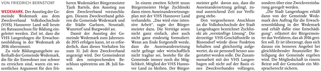 Die Wedemark bereitet den Ausstieg vor (Text)