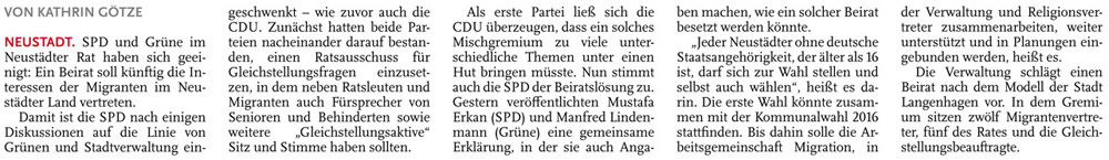 Rot-Grn will Beirat fr Migranten (Text)