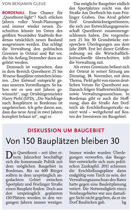 Questhorst soll abgespeckt kommen (Text)