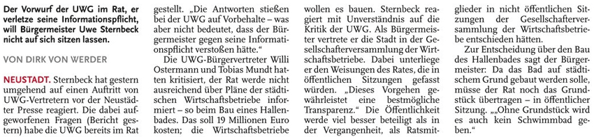 Sternbeck wehrt UWG-Kritik ab (Text)