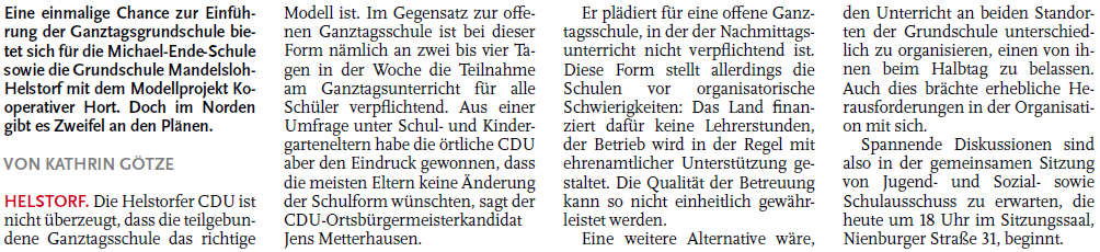 Streit um die Ganztagsschule