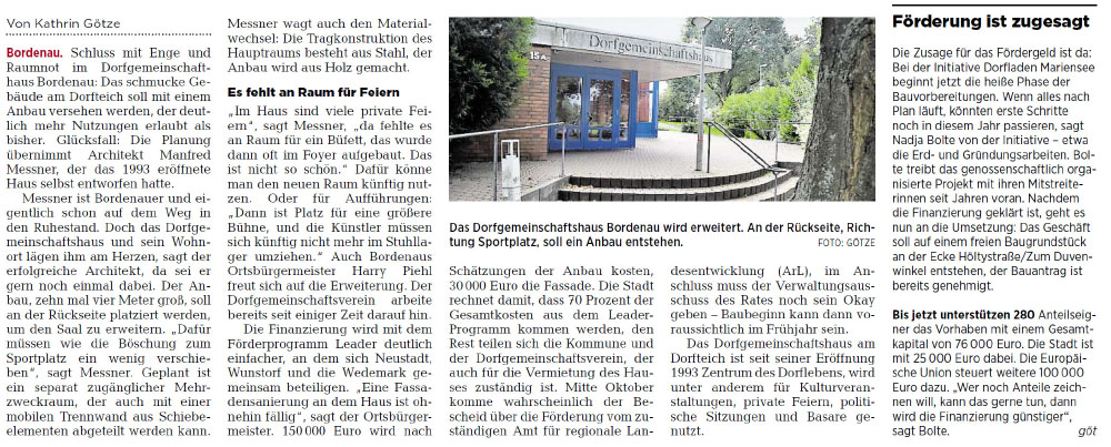 Mehr Platz fr die Dorfgemeinschaft (Bild und Text)