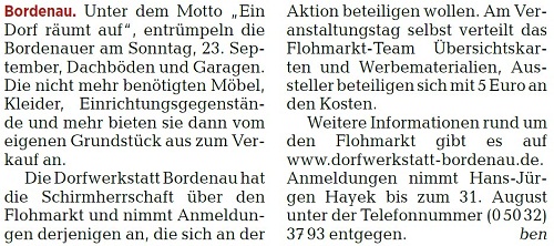 Dorfflohmarkt in Bordenau (Text)