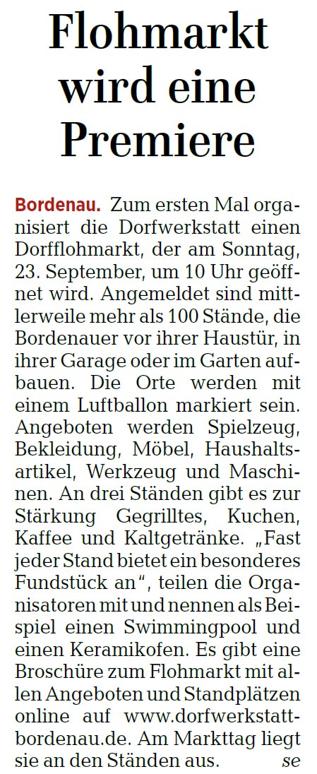 Flohmarkt wird eine Premiere (Text)