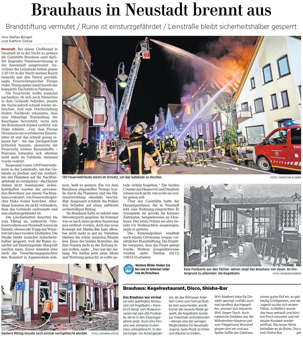 Brauhaus in Neustadt brennt aus (Bild und Text)