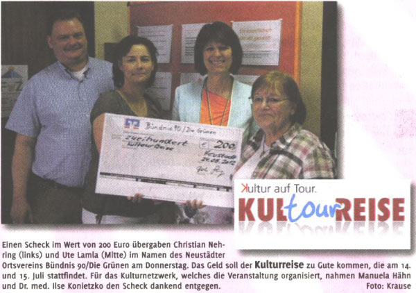 B�ndnis90/Die Gr�nen spenden f�r Kulturreise (Text und Bild)