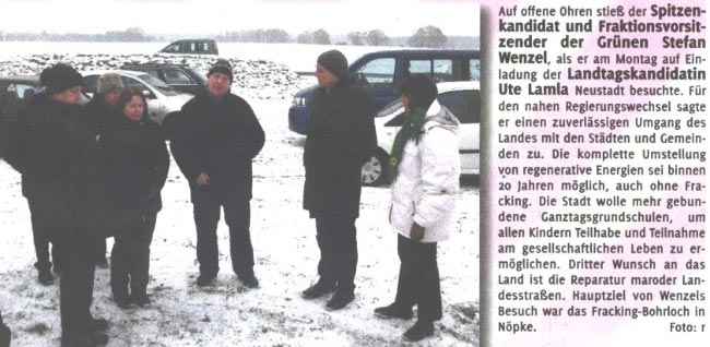 Spitzenkandidat der Grnen Stefan Wenzel am Fracking Bohrloch (Bild und Text)