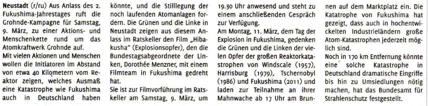 Aktionen zum Fukushima-Jahrestag (Text)