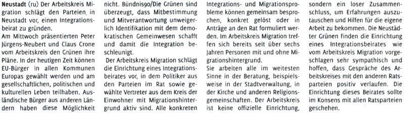 Braucht Neustadt einen Integrationsbeirat ? (Text)