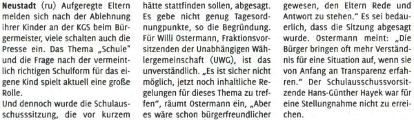Ostermann kritisiert Absage (Text)