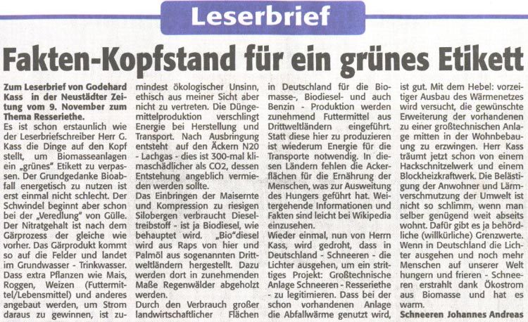 Leserbrief: Fakten-Kopfstand fr ein grnes Etikett