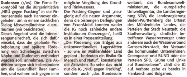 "NRÜ gegen Fracking" nimmt Exxon-Gesrächsangebot an (Text)