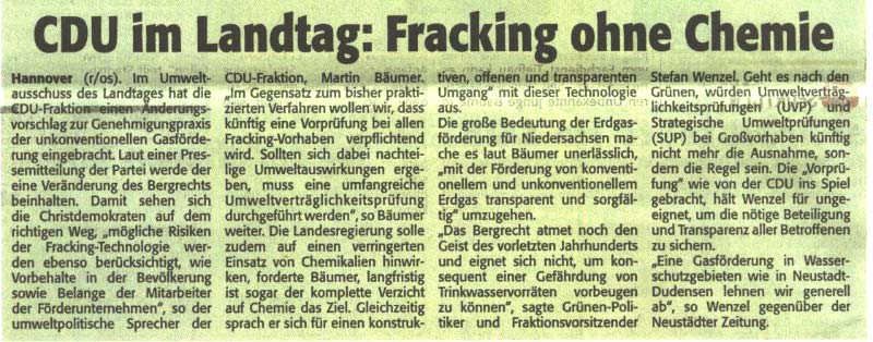 CDU im Landtag: Fracking ohne Chemie
