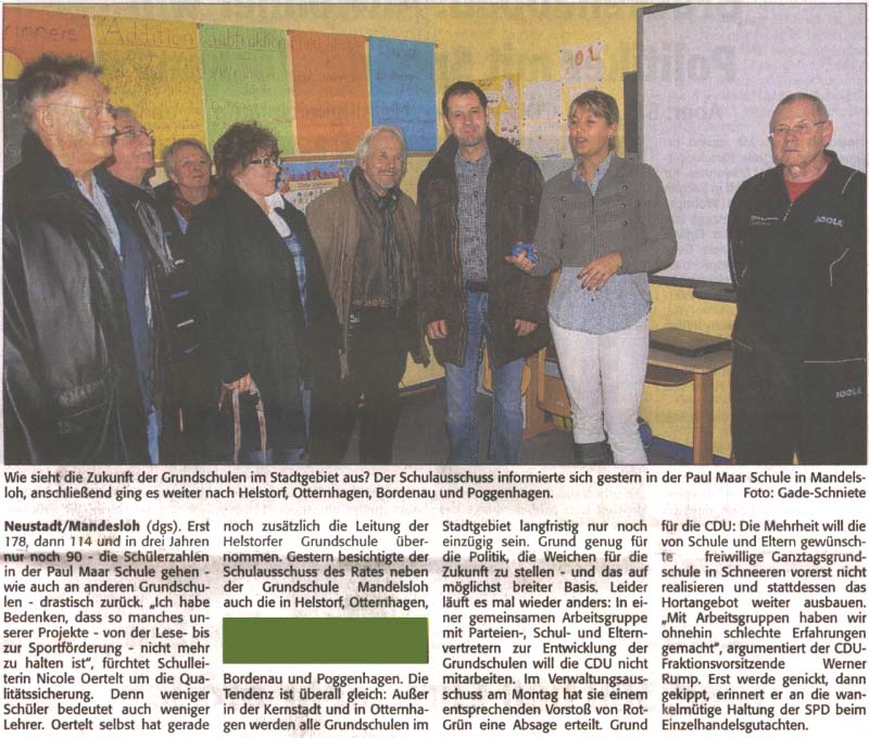 CDU ist in der Arbeitsgruppe Grundschule nicht vertreten - Mehrheit will vorerst keine Ganztagsgrundschule in Schneeren