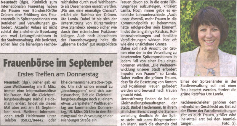 Grne fordern mehr Frauen an der Spitze - auch in der Stadtverwaltung (Text und Bild)