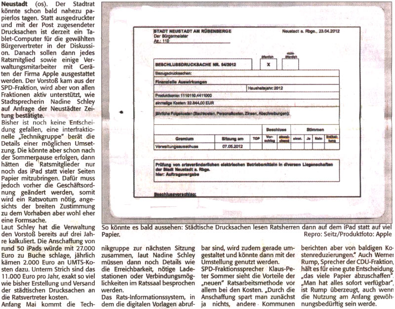 iPad statt Papier fr die Rats-Mitglieder?