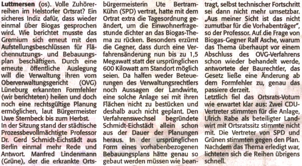 Ortsrat lehnt Biogas deutlich ab (Text)