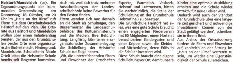 Auch Helstorf Eltern haben Angst um ihre Grundschule (Text)