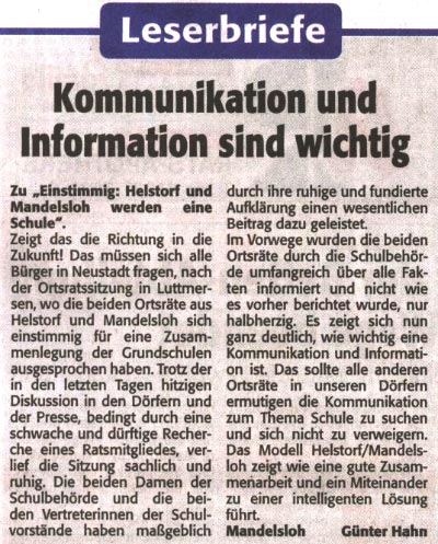 Leserbrief: Kommunikation und Information sind wichtig