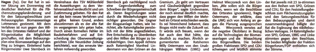 Rat mit Mehrheit fr Biomasseanlage in Luttmersen