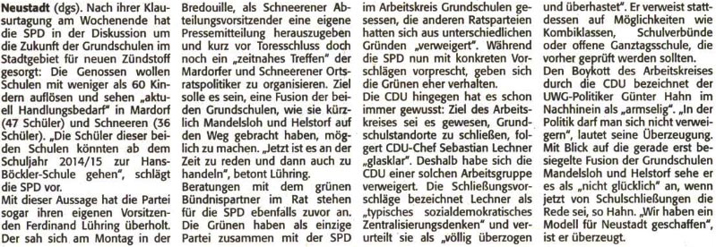 "Völlig überhastet"? SPD will Grundschulen in Schneeren und Mardorf schließen  (Text)
