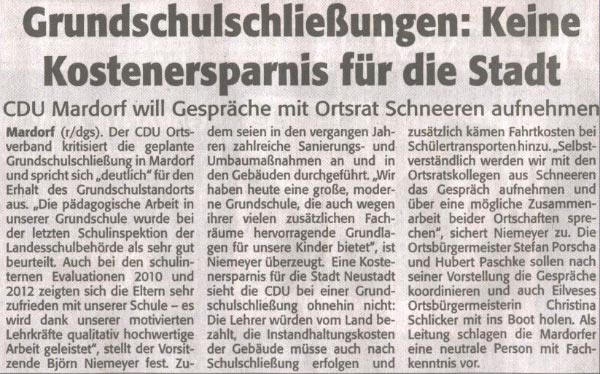 Grundschulschlieungen: Keine Kostenersparnis fr die Stadt (Text)
