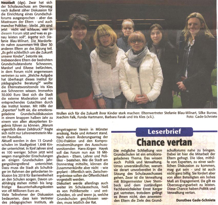 Grundschulforum wird eingerichtet - aber das Misstrauen der Eltern bleibt (Bild und Text)