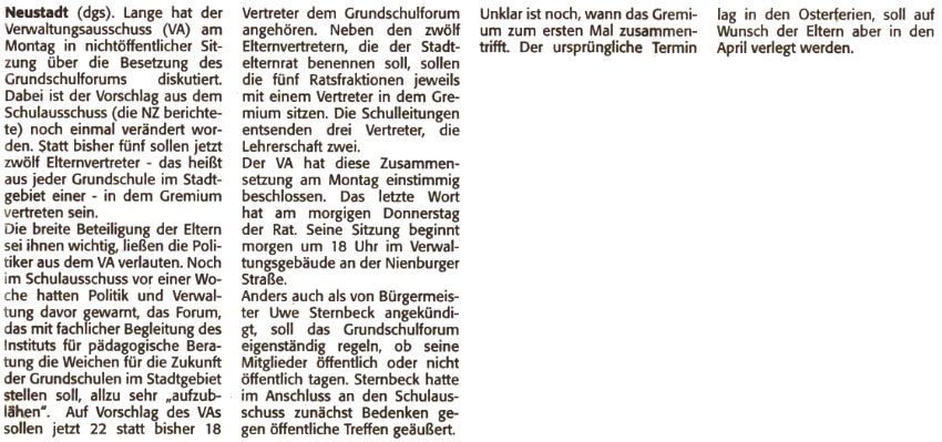 Doch mehr Eltern ins Grundschulforum (Text)