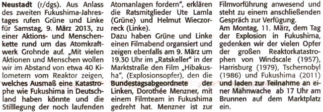 Aktionen zum Fukushima-Jahrestag (Text)